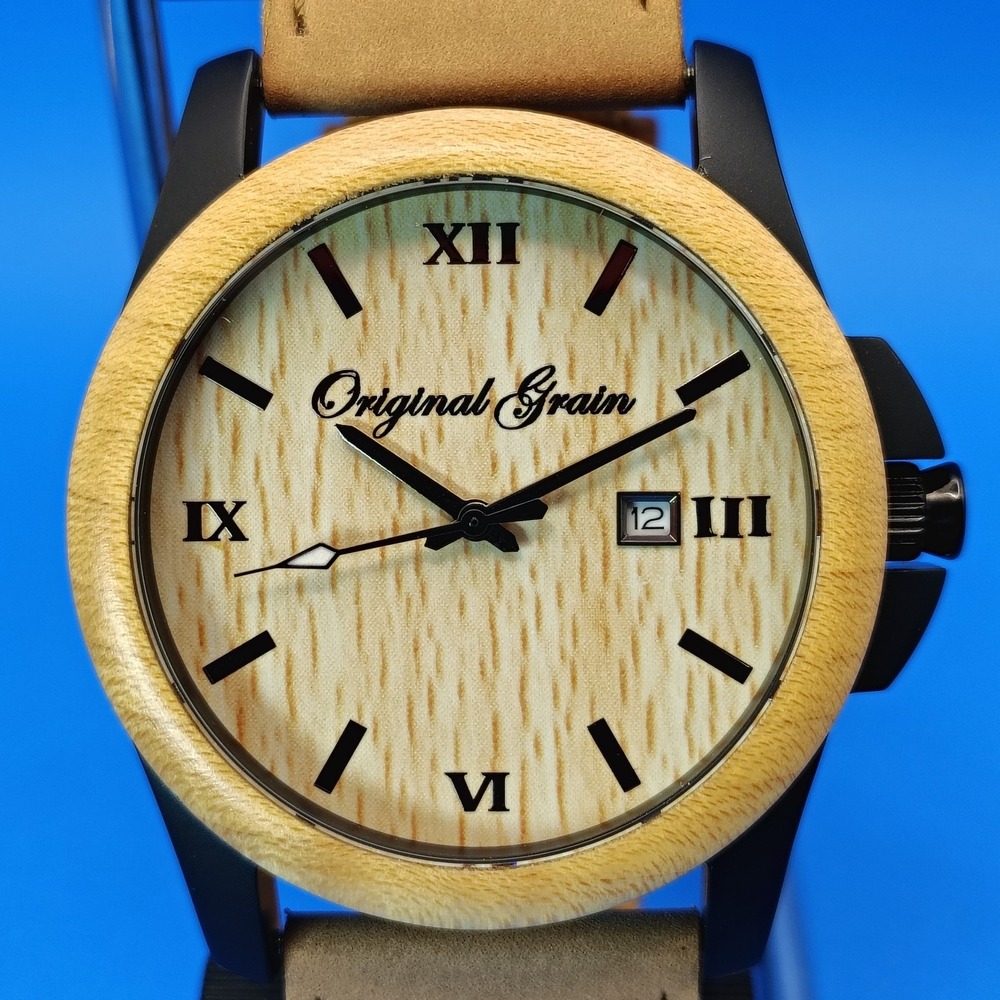 Vintage 2014 Original Grain Classic Maple Wood 43mm Mens Quartz Watch Mint Cond.